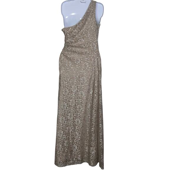 Calvin Klein Formal Dress Size 4 Champagne Lace One Shoulder Side Ruching Prom - Picture 6 of 14